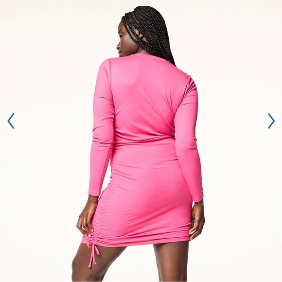 Barbie Pink Ribbed Bodycon Tie Dress Long Sleeves NEW - Picture 3 of 8